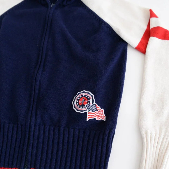 Vintage Route 66 Navy Red Knit Patriotic America 1776 100% Cotton Zip Sweater M - Picture 6 of 11